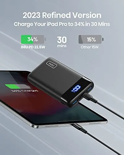 INIU Portable Charger, 22.5W 20000mAh USB C in & Out Power Bank Fast Charging, PD 3.0 QC 4.0 LED Display Phone Battery Pack Compatible with iPhone 14 13 12 Pro Samsung S21 Google LG iPad Tablet, etc.