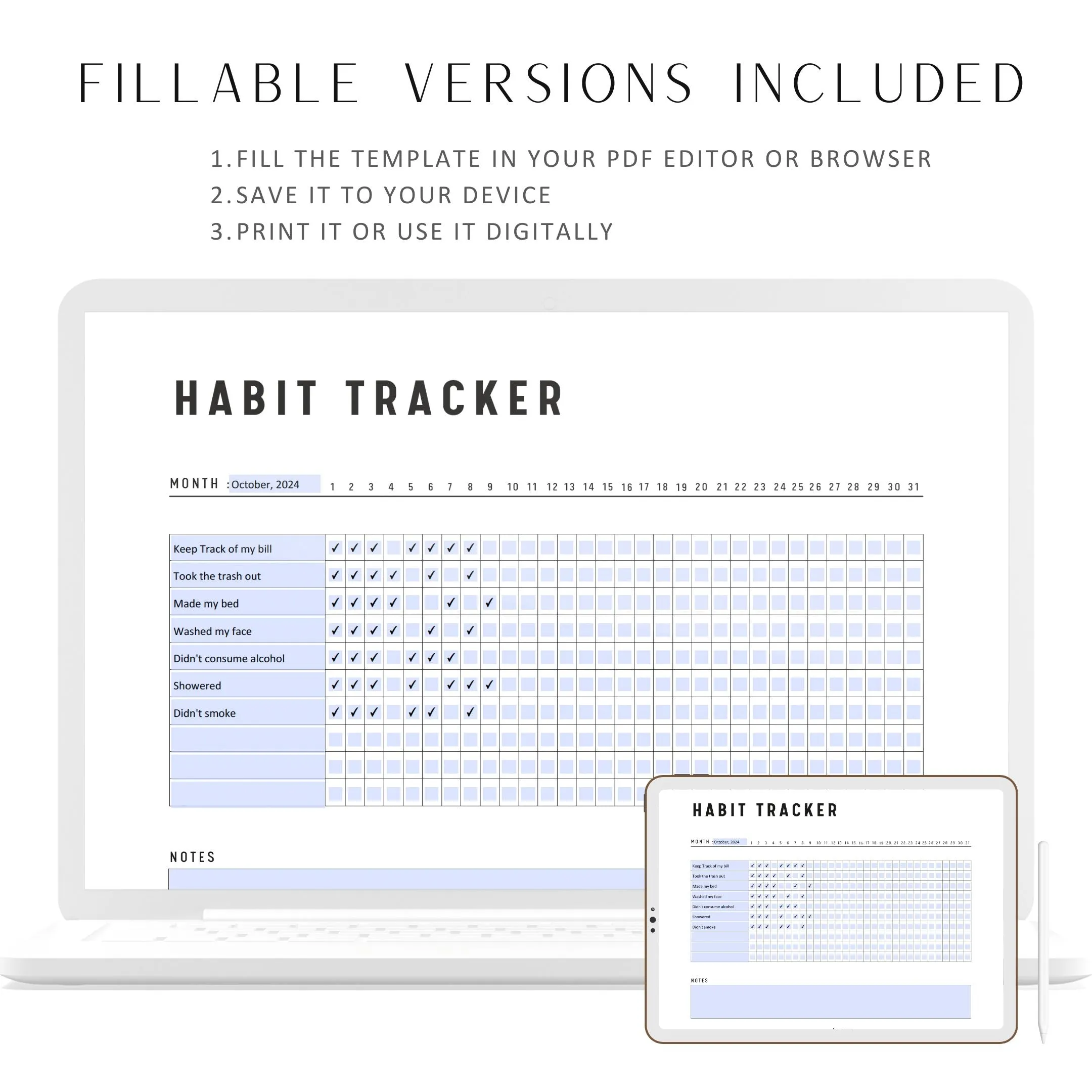Landscape Monthly Habit Tracker - M164