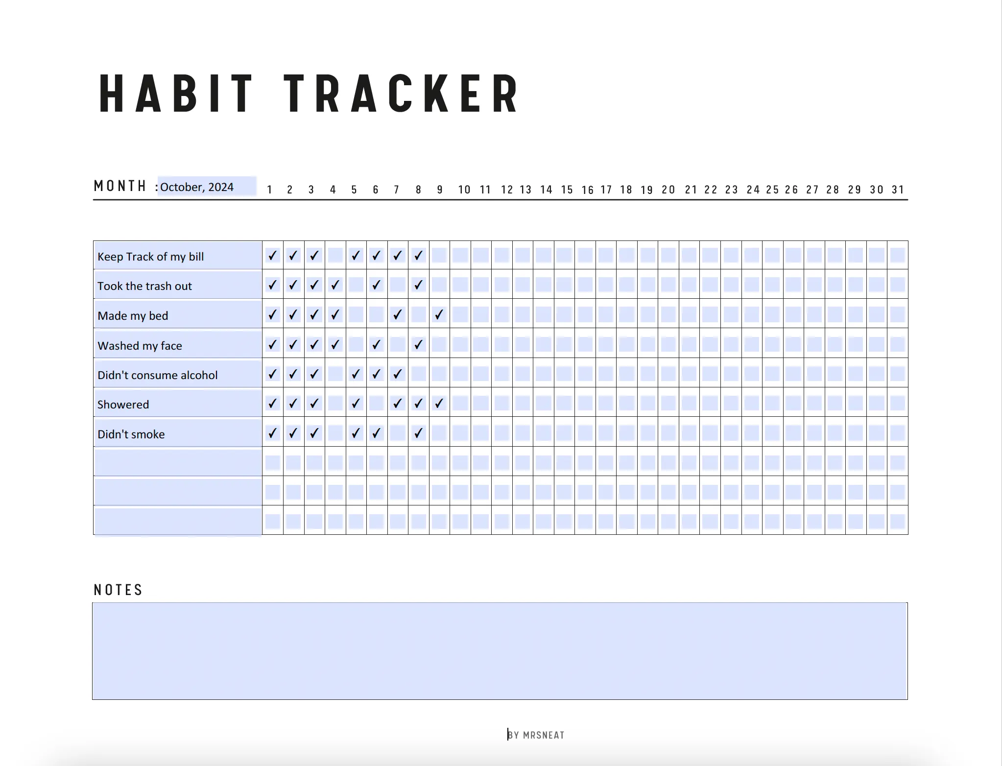 Landscape Monthly Habit Tracker - M164