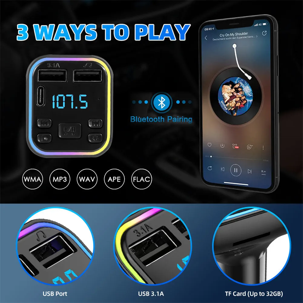Led Backlight Bluetooth Fm Transmitter Dual Usb Type C Fast