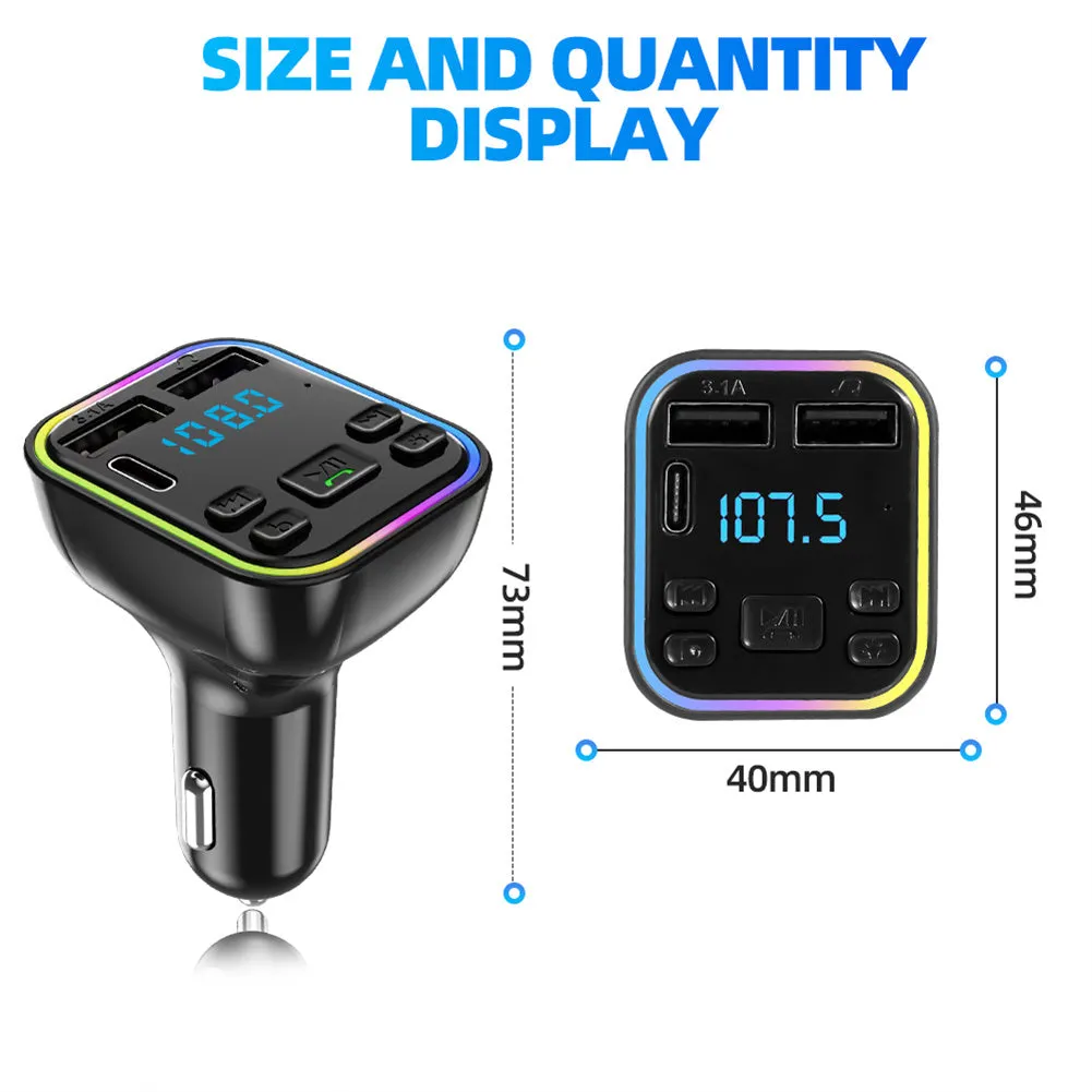 Led Backlight Bluetooth Fm Transmitter Dual Usb Type C Fast