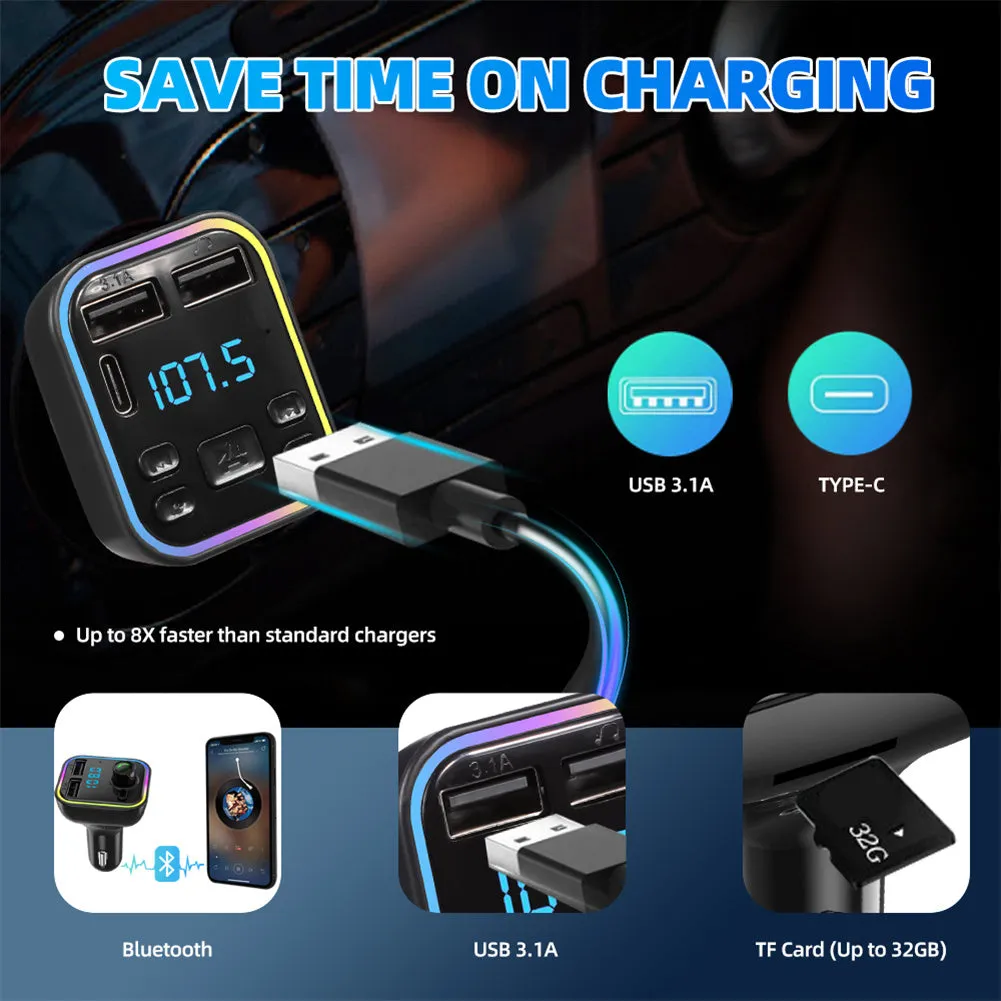 Led Backlight Bluetooth Fm Transmitter Dual Usb Type C Fast
