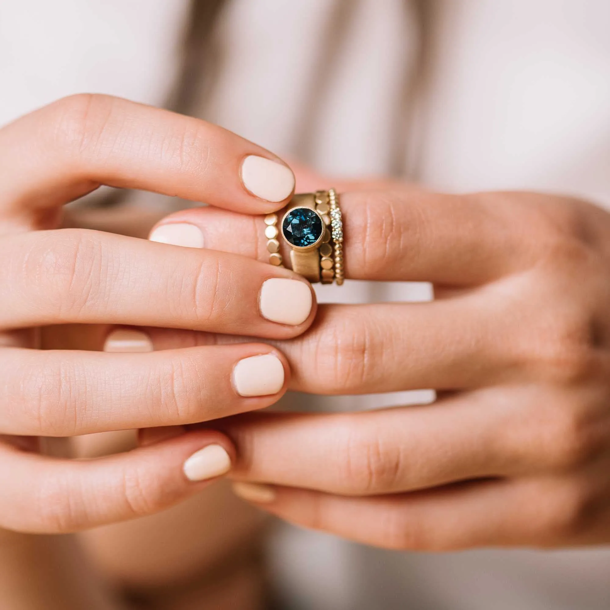 London Blue Topaz Round Ring on Tapered Band in 14k Gold