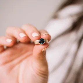 London Blue Topaz Round Ring on Tapered Band in 14k Gold