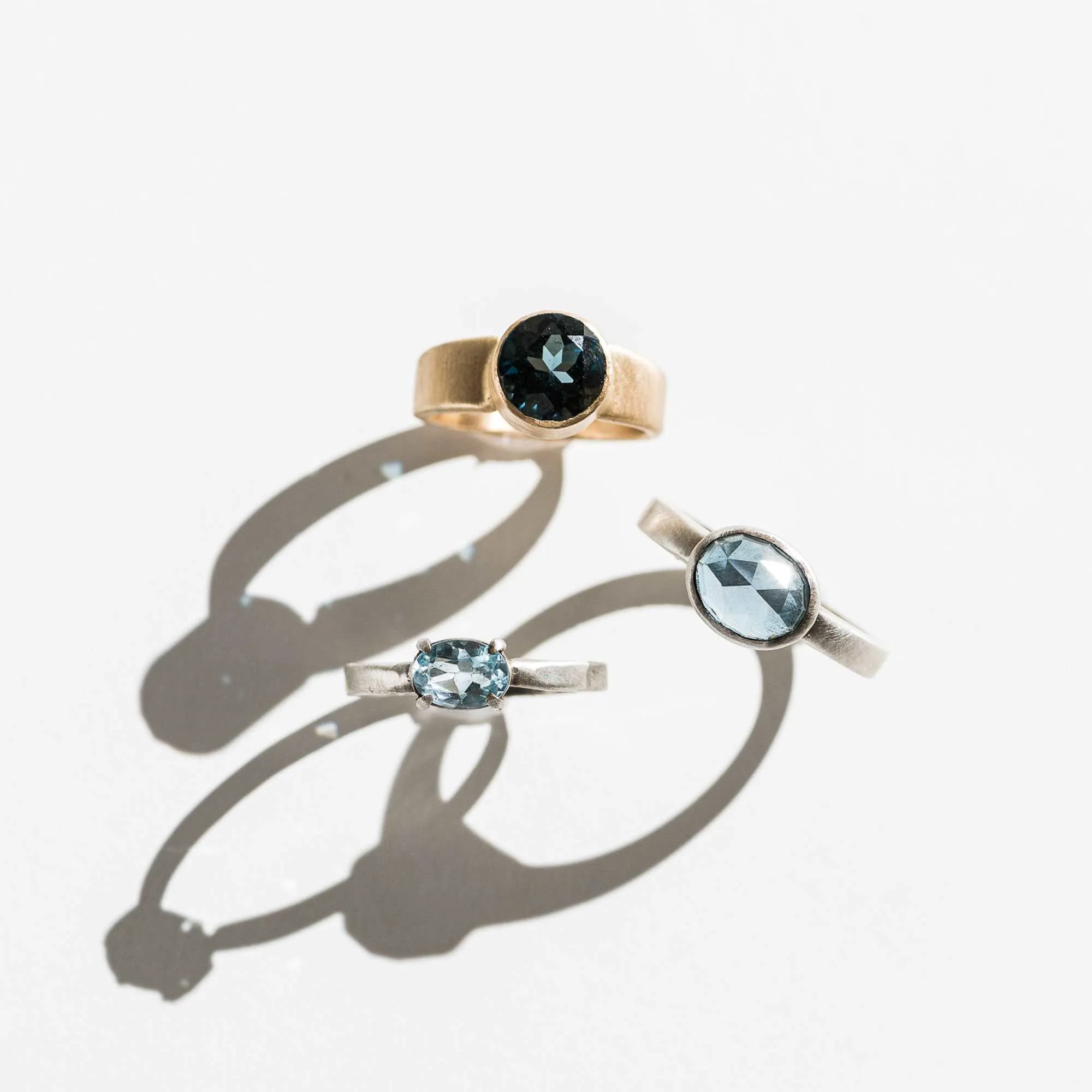 London Blue Topaz Round Ring on Tapered Band in 14k Gold