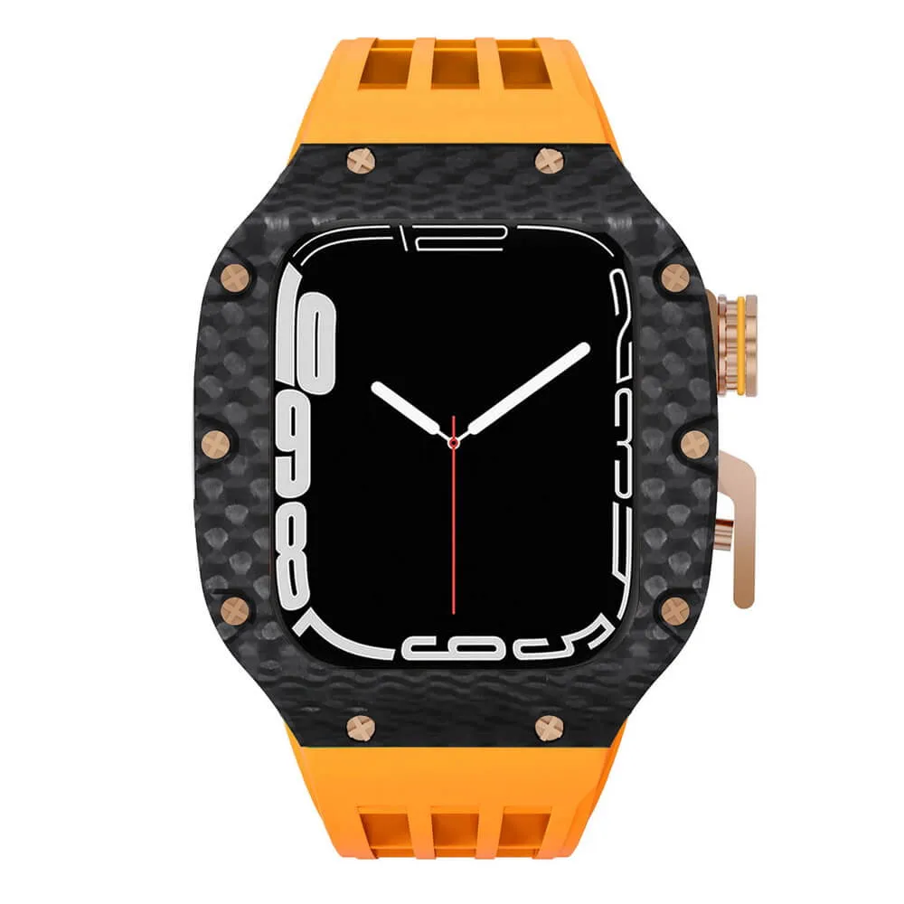 Luxury Apple Watch Case Carbon Fiber for 44mm/45mm of Series 6/7/8/SE - Plaid Bezel
