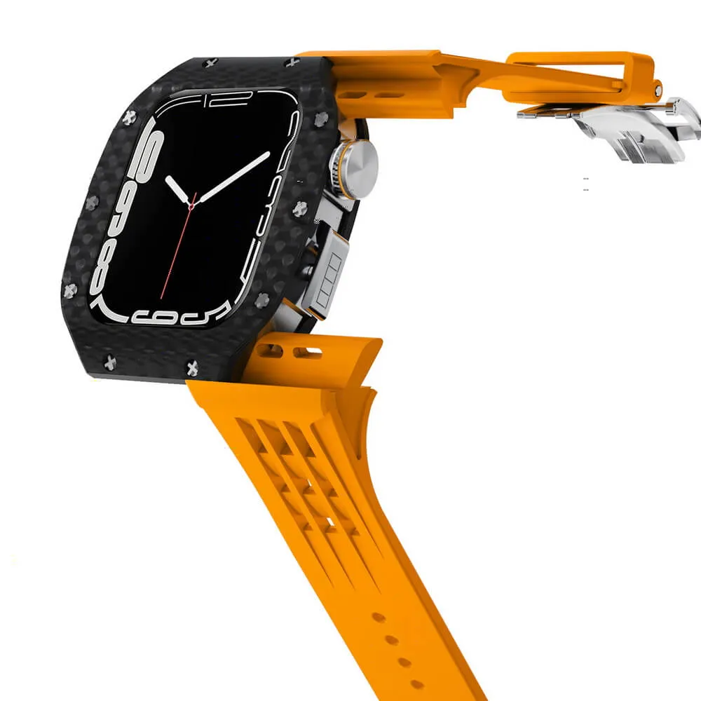 Luxury Apple Watch Case Carbon Fiber for 44mm/45mm of Series 6/7/8/SE - Plaid Bezel