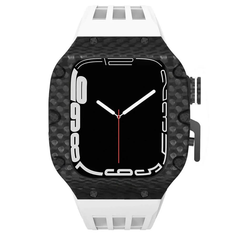Luxury Apple Watch Case Carbon Fiber for 44mm/45mm of Series 6/7/8/SE - Plaid Bezel