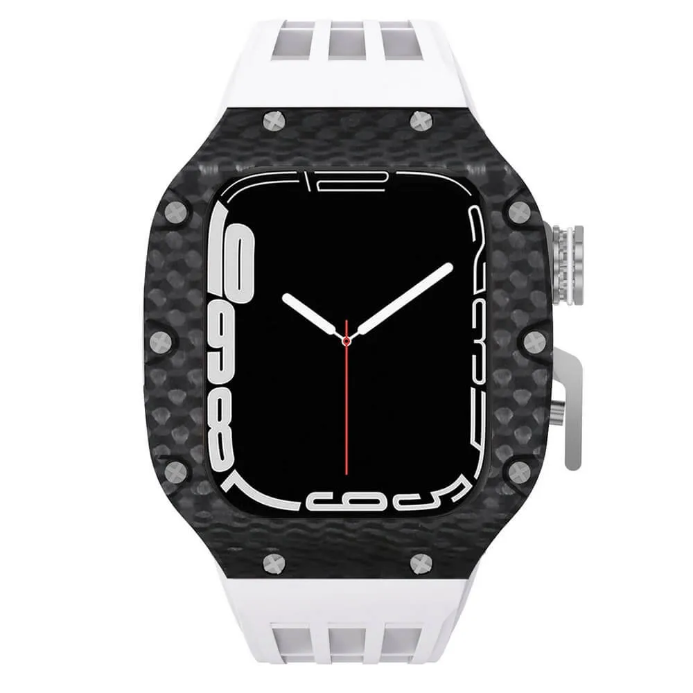 Luxury Apple Watch Case Carbon Fiber for 44mm/45mm of Series 6/7/8/SE - Plaid Bezel