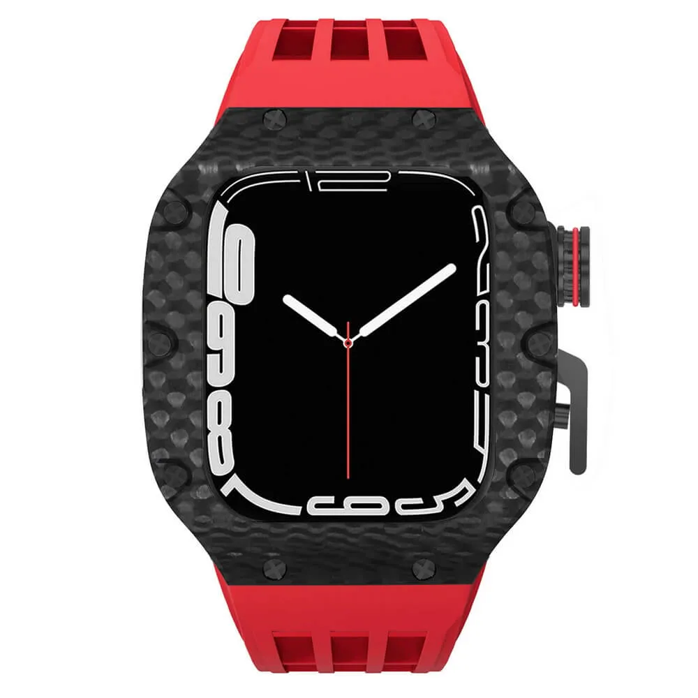 Luxury Apple Watch Case Carbon Fiber for 44mm/45mm of Series 6/7/8/SE - Plaid Bezel
