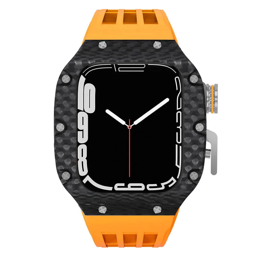 Luxury Apple Watch Case Carbon Fiber for 44mm/45mm of Series 6/7/8/SE - Plaid Bezel