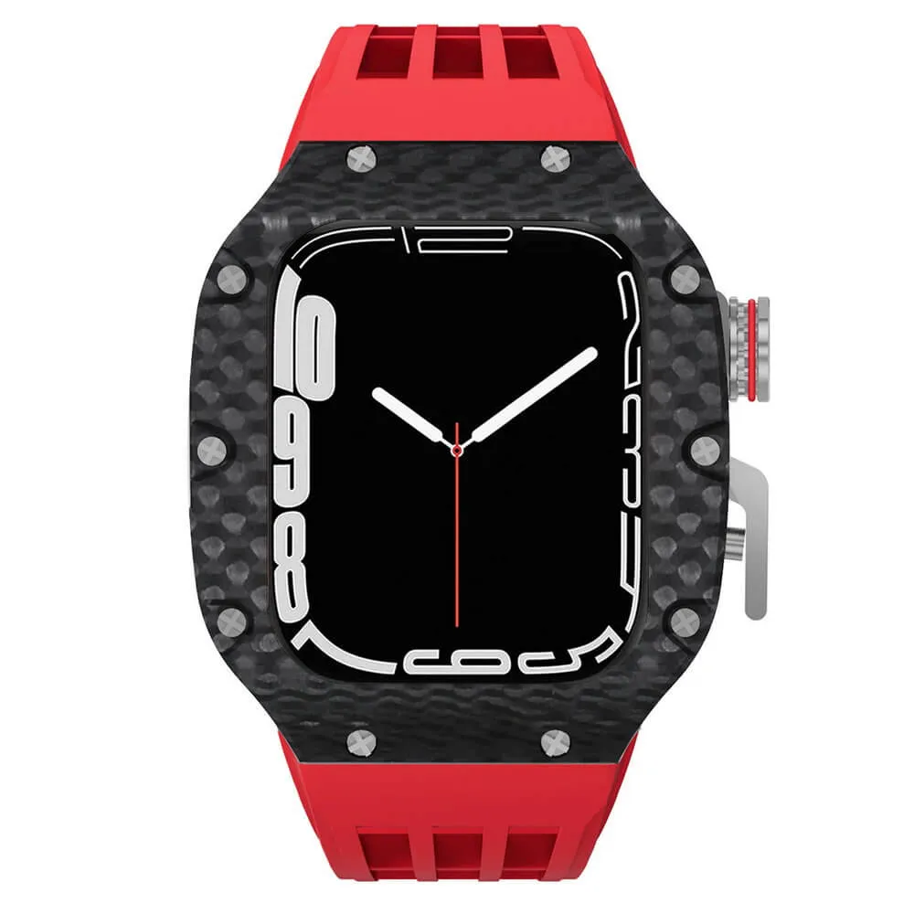 Luxury Apple Watch Case Carbon Fiber for 44mm/45mm of Series 6/7/8/SE - Plaid Bezel