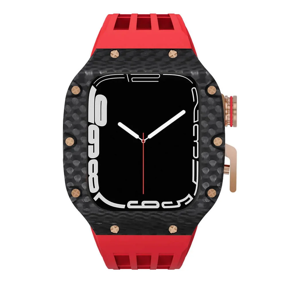 Luxury Apple Watch Case Carbon Fiber for 44mm/45mm of Series 6/7/8/SE - Plaid Bezel
