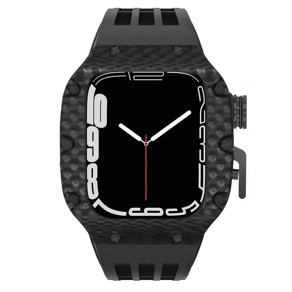 Luxury Apple Watch Case Carbon Fiber for 44mm/45mm of Series 6/7/8/SE - Plaid Bezel