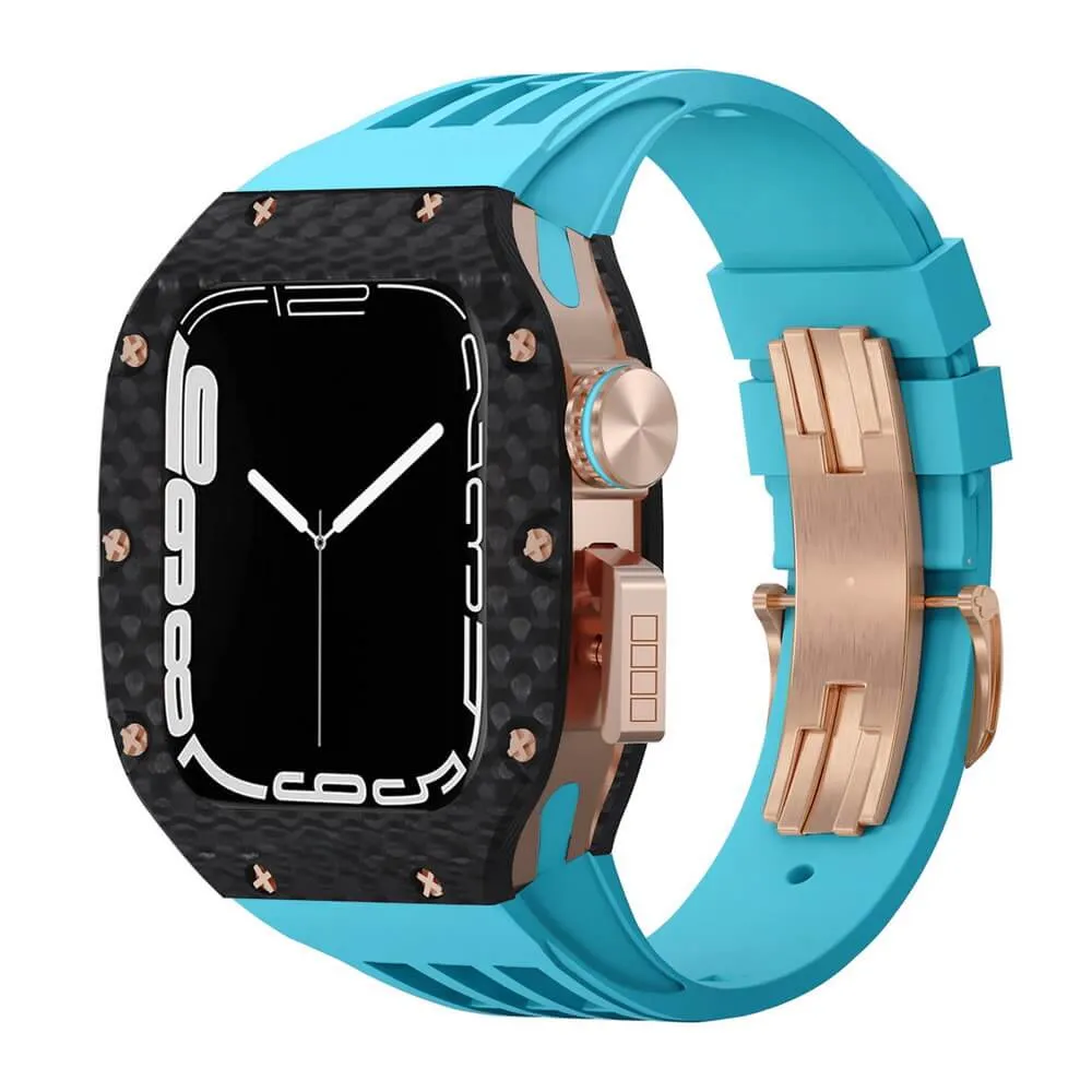 Luxury Apple Watch Case Carbon Fiber for 44mm/45mm of Series 6/7/8/SE - Plaid Bezel