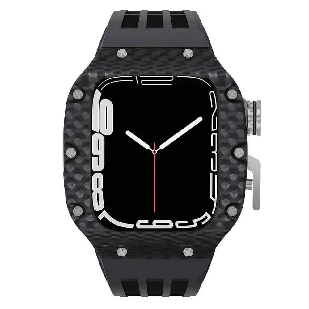 Luxury Apple Watch Case Carbon Fiber for 44mm/45mm of Series 6/7/8/SE - Plaid Bezel