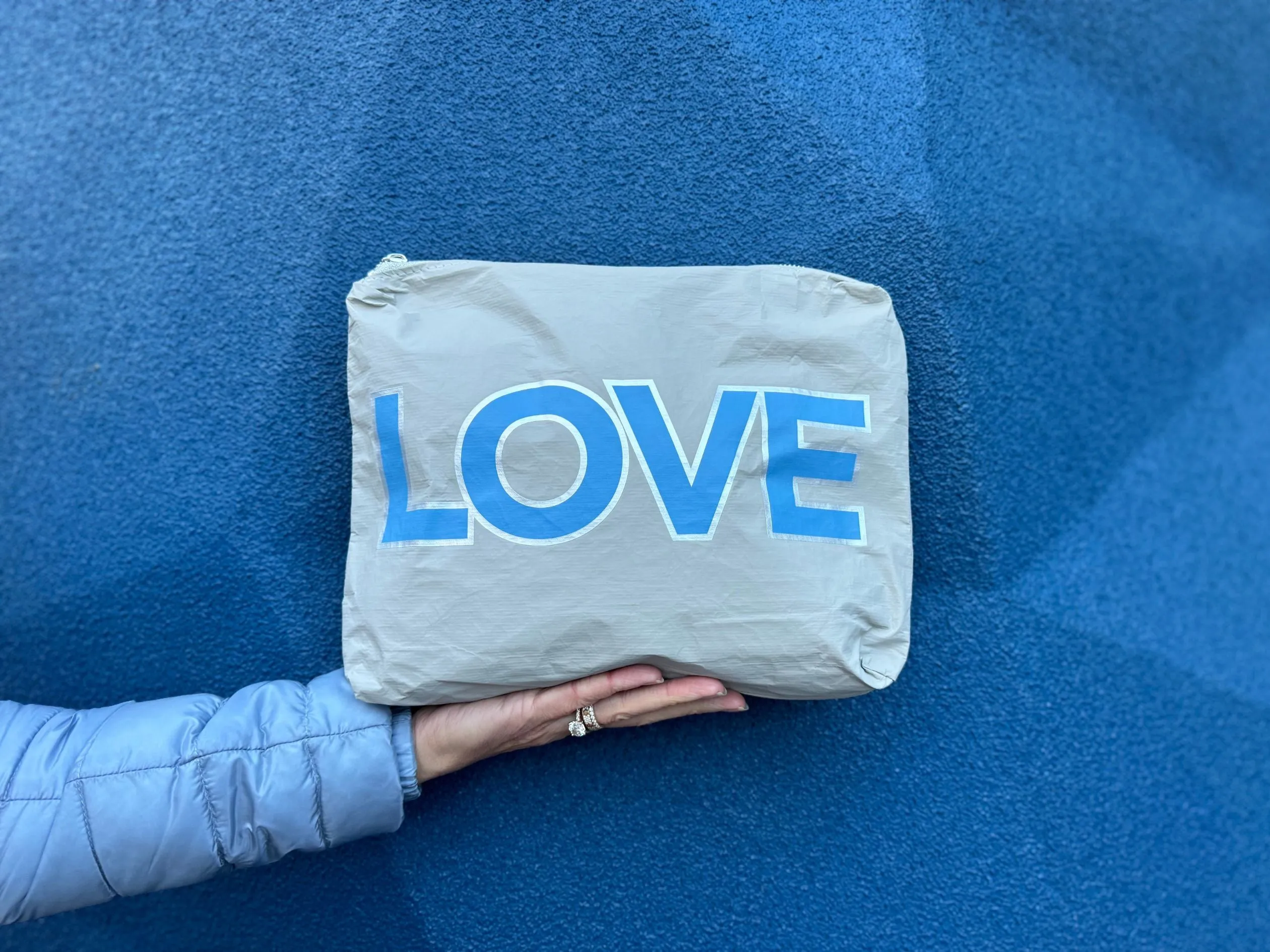 Medium Zipper Pack - Double LOVE in Earth Gray and Sky Blue