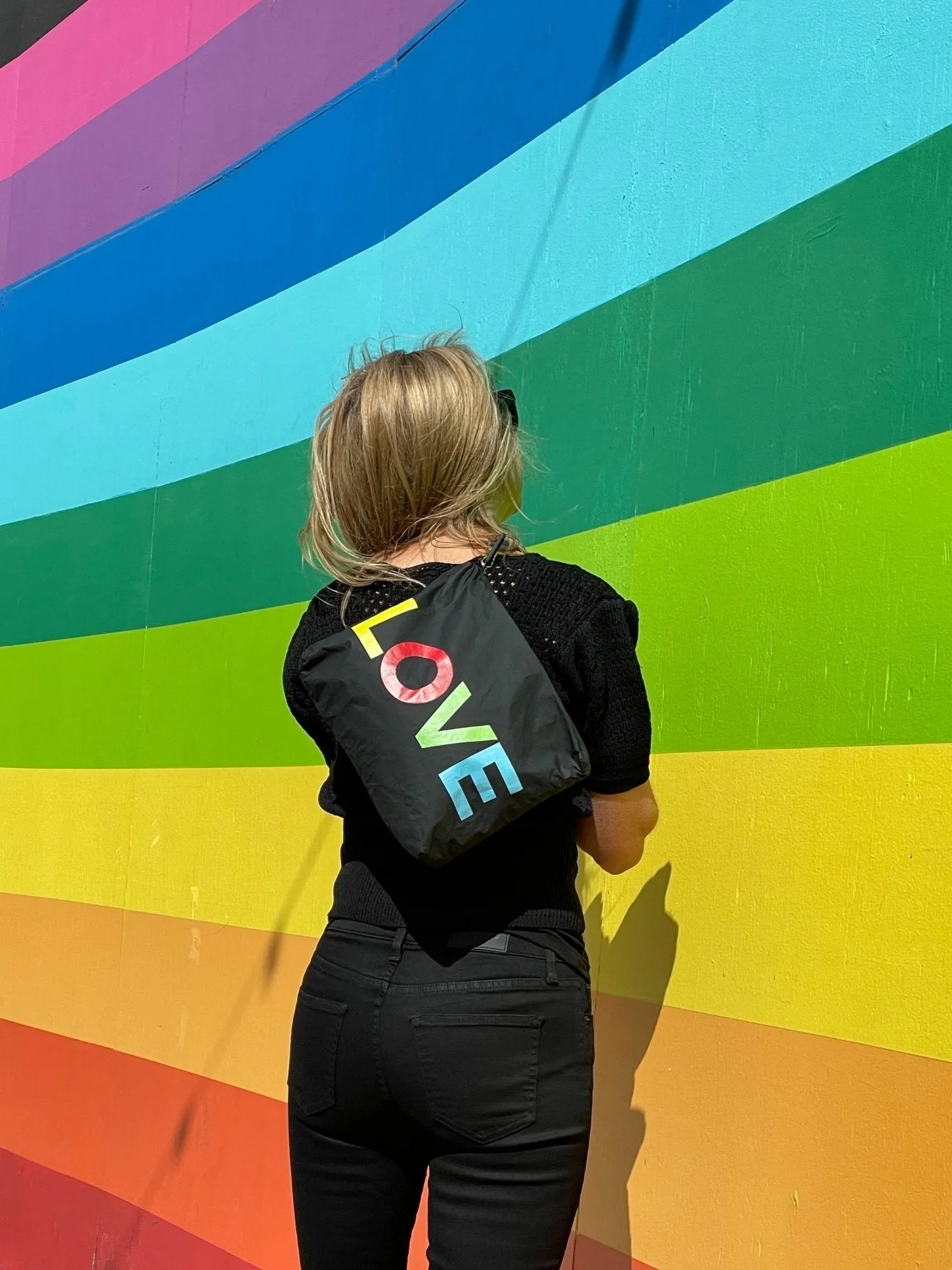 Medium Zipper Pack in Black with Rainbow "LOVE"