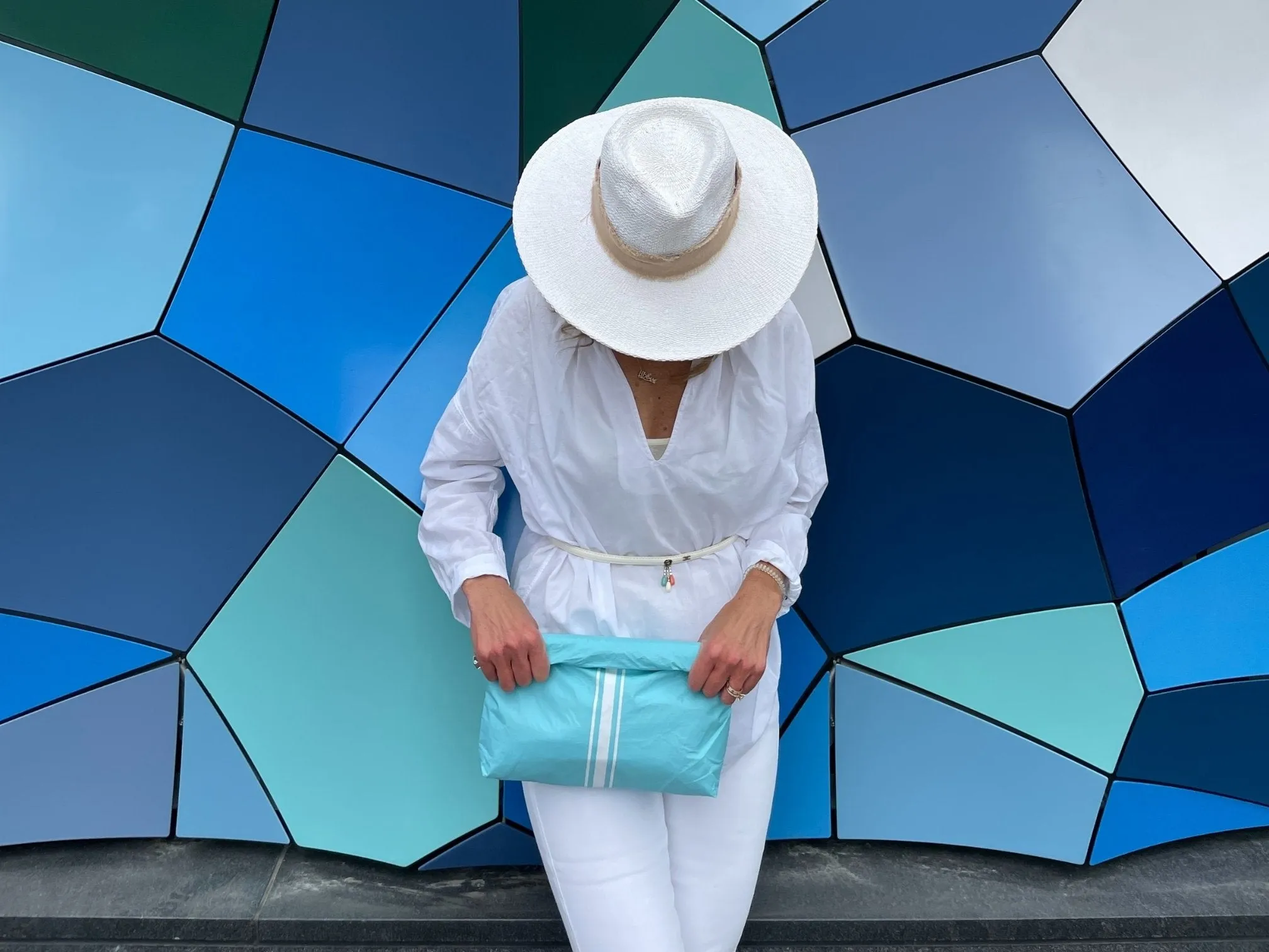 Medium Zipper Pack in Capri Sea Blue with White Stripes