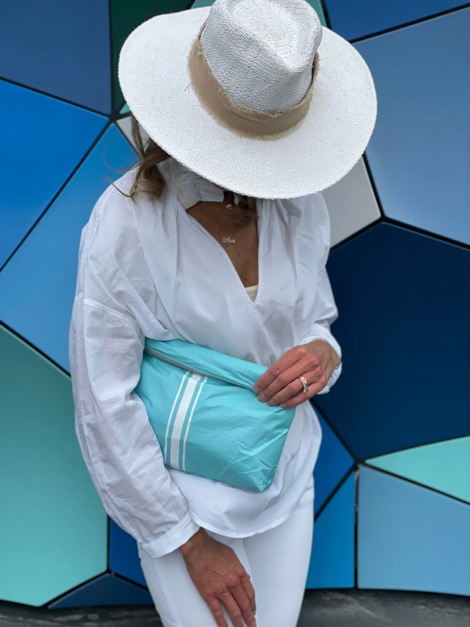 Medium Zipper Pack in Capri Sea Blue with White Stripes