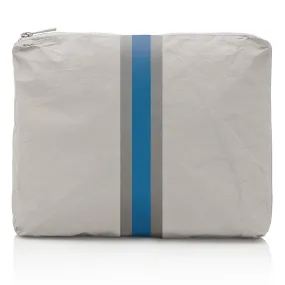 Medium Zipper Pack in Earth Gray with Sky Blue and Silver Stripe