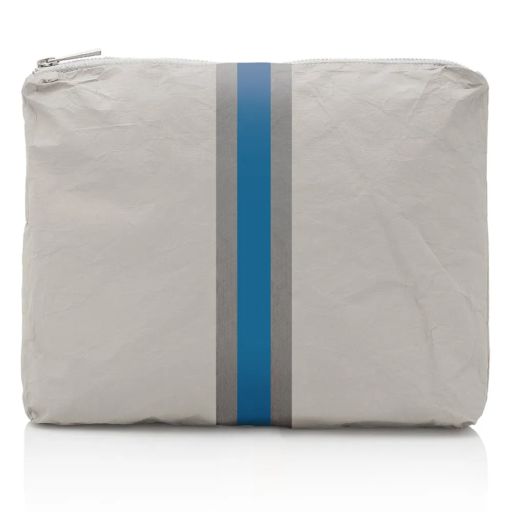 Medium Zipper Pack in Earth Gray with Sky Blue and Silver Stripe