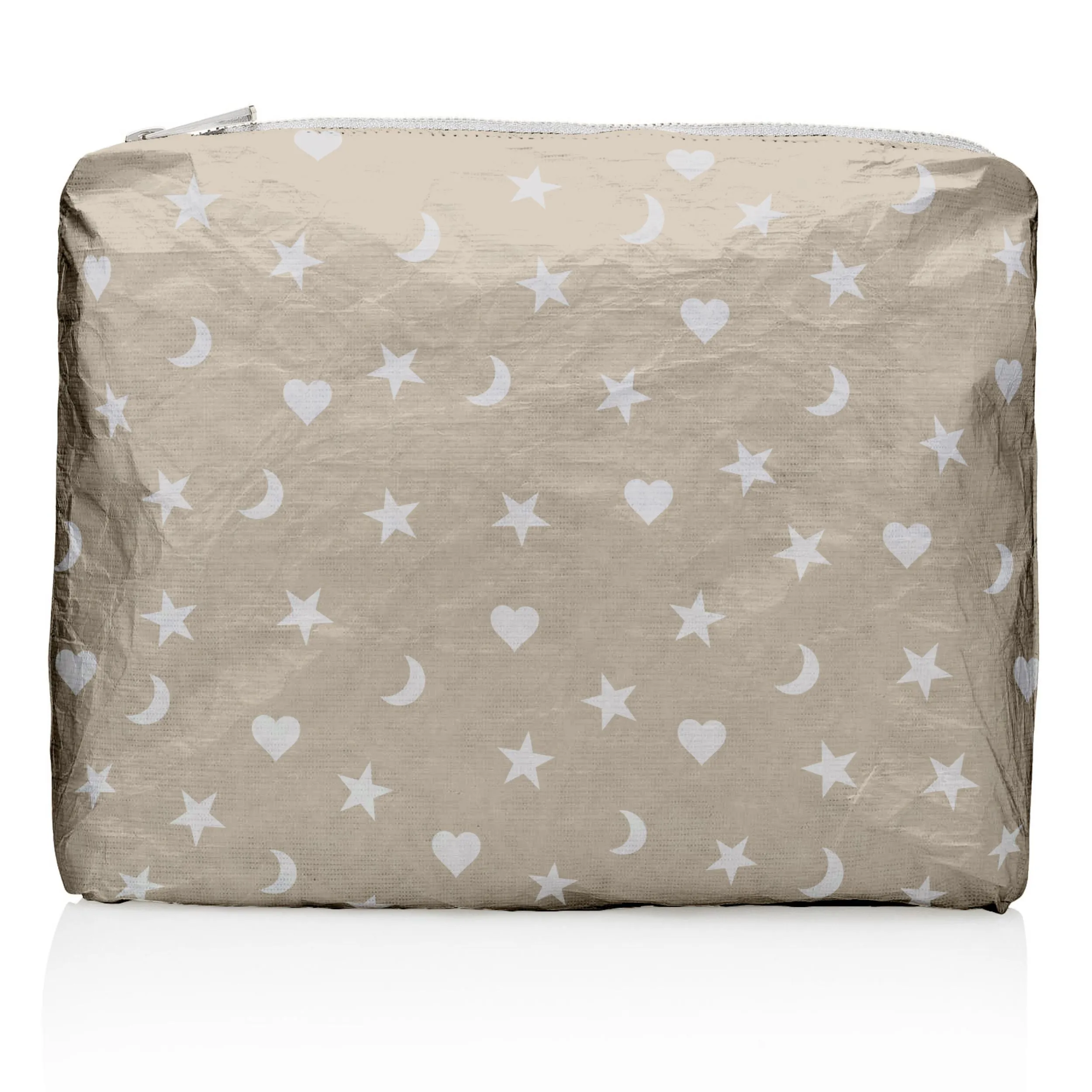 Medium Zipper Pack in Golden Shimmer Beige with Heart, Moon, & Stars