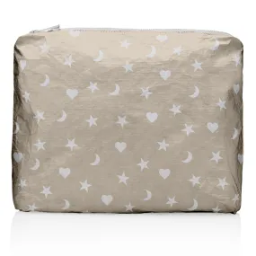 Medium Zipper Pack in Golden Shimmer Beige with Heart, Moon, & Stars