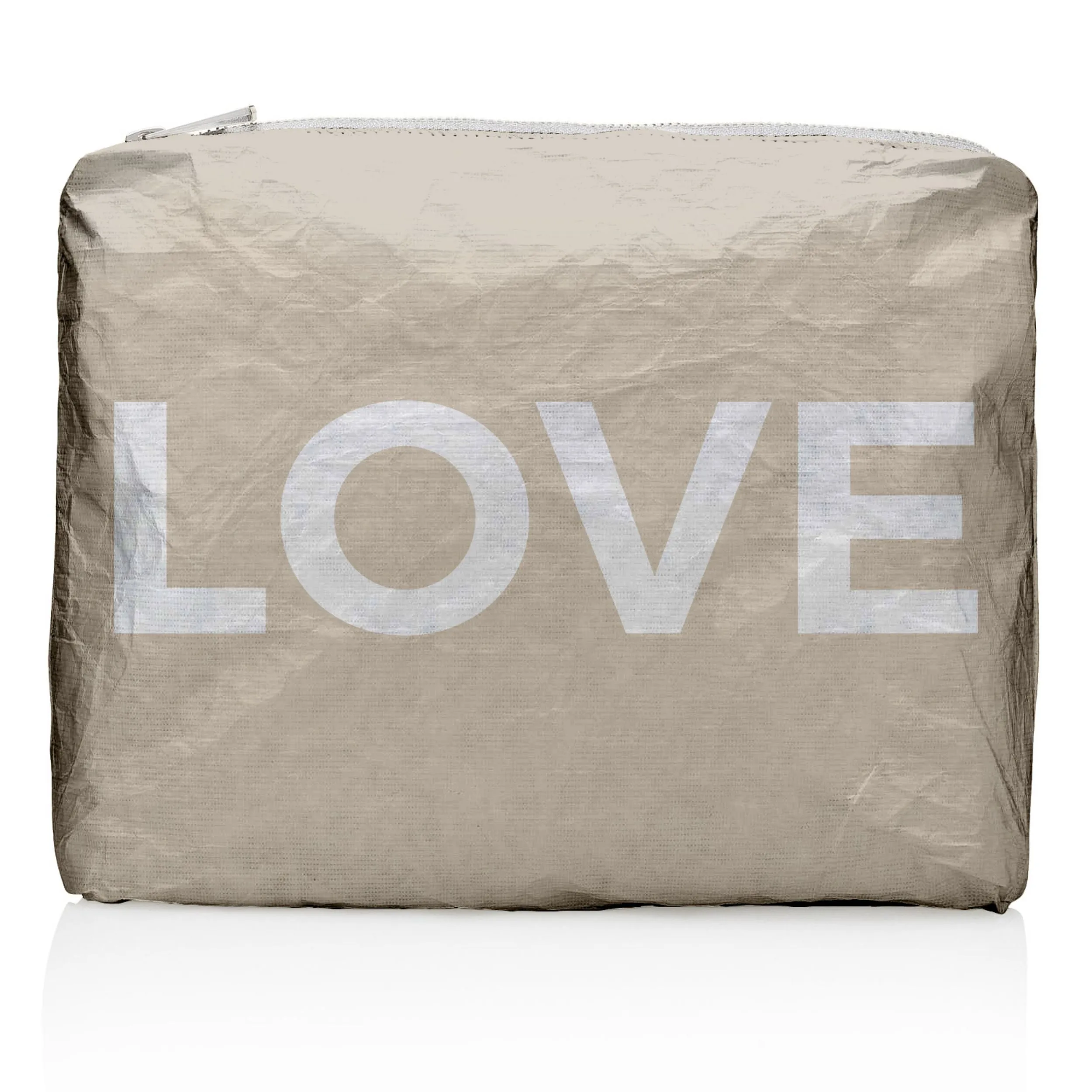 Medium Zipper Pack in Golden Shimmer Beige with Silver "LOVE"