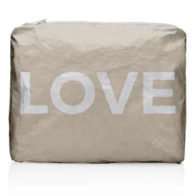 Medium Zipper Pack in Golden Shimmer Beige with Silver "LOVE"