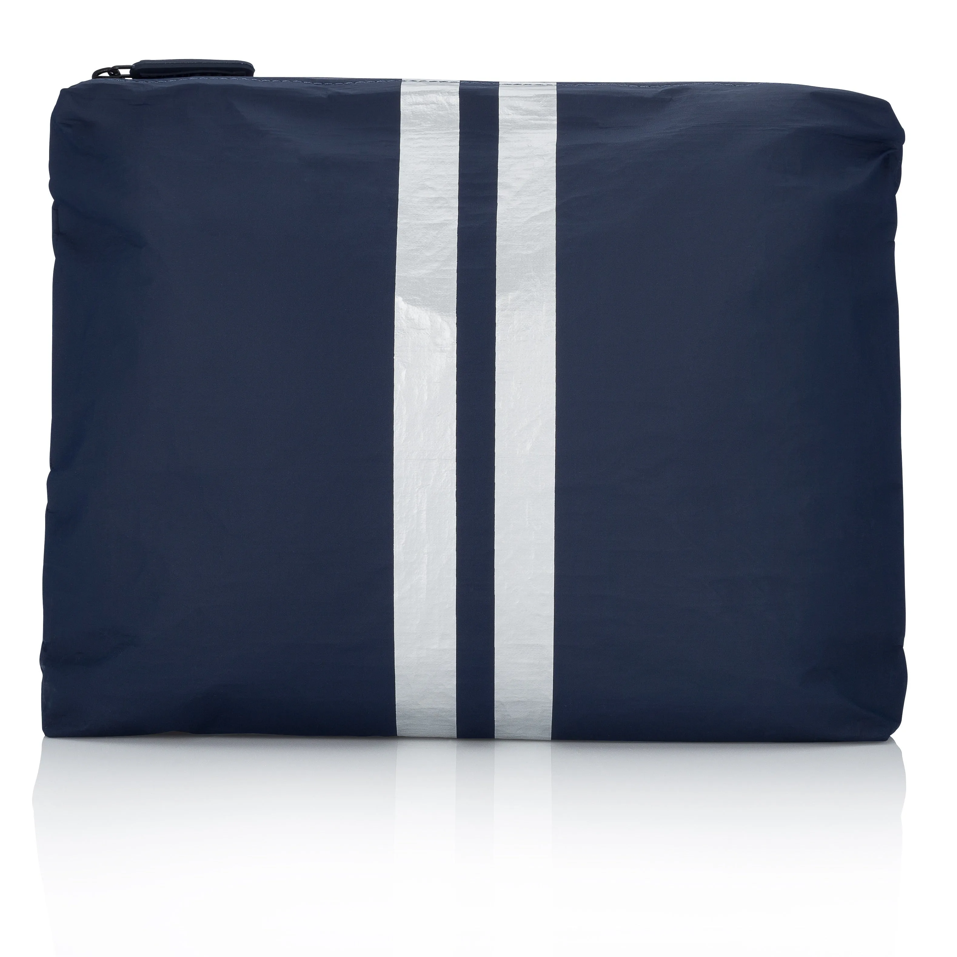 Medium Zipper Pack in Navy with Silver Stripes