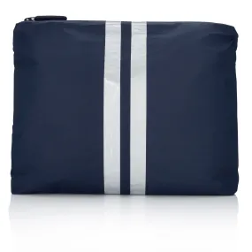 Medium Zipper Pack in Navy with Silver Stripes
