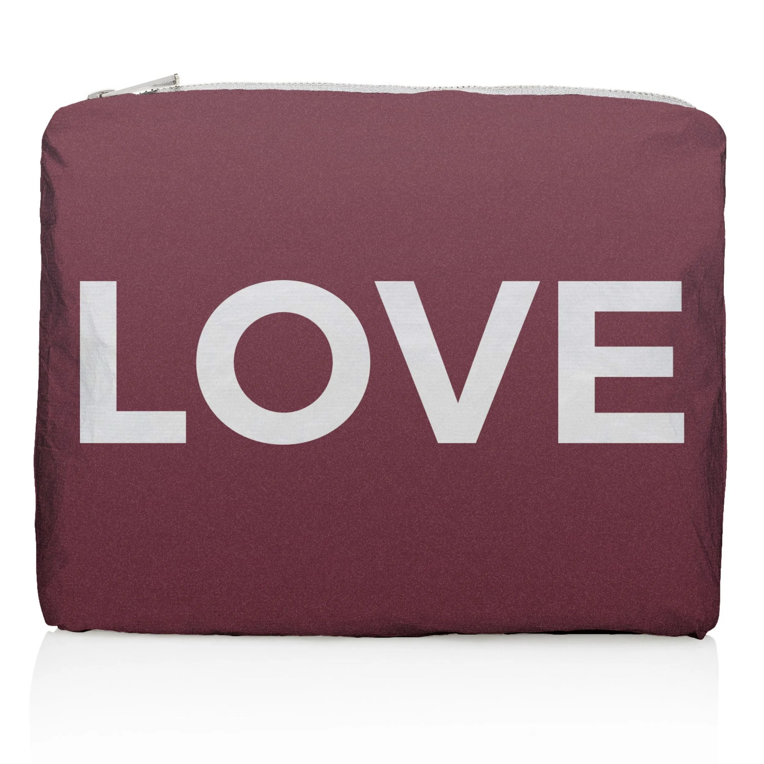 Medium Zipper Pack in Shimmer Cabernet with Silver "LOVE"