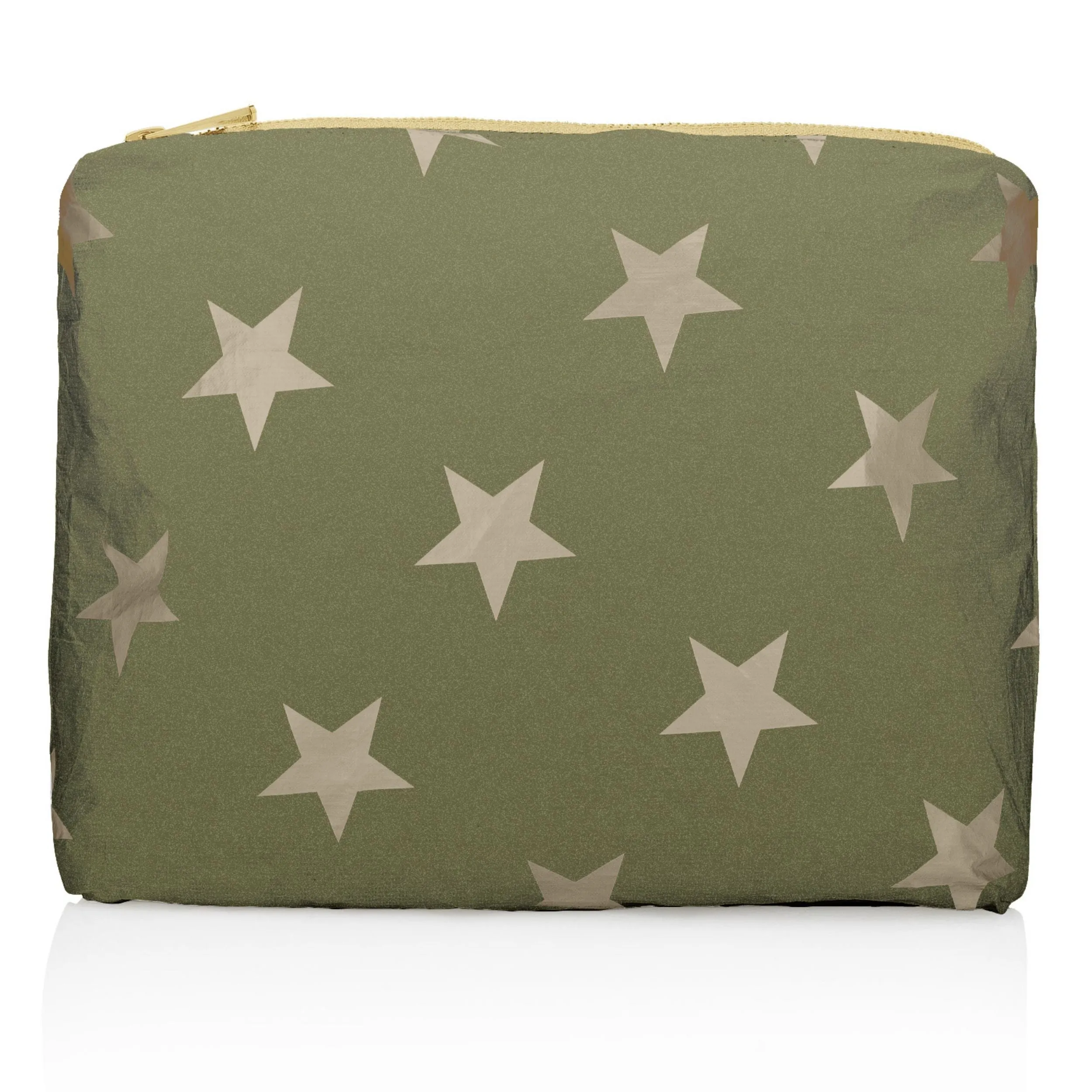 Medium Zipper Pack in Shimmer Olive Green with Multi Beige Stars