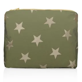 Medium Zipper Pack in Shimmer Olive Green with Multi Beige Stars