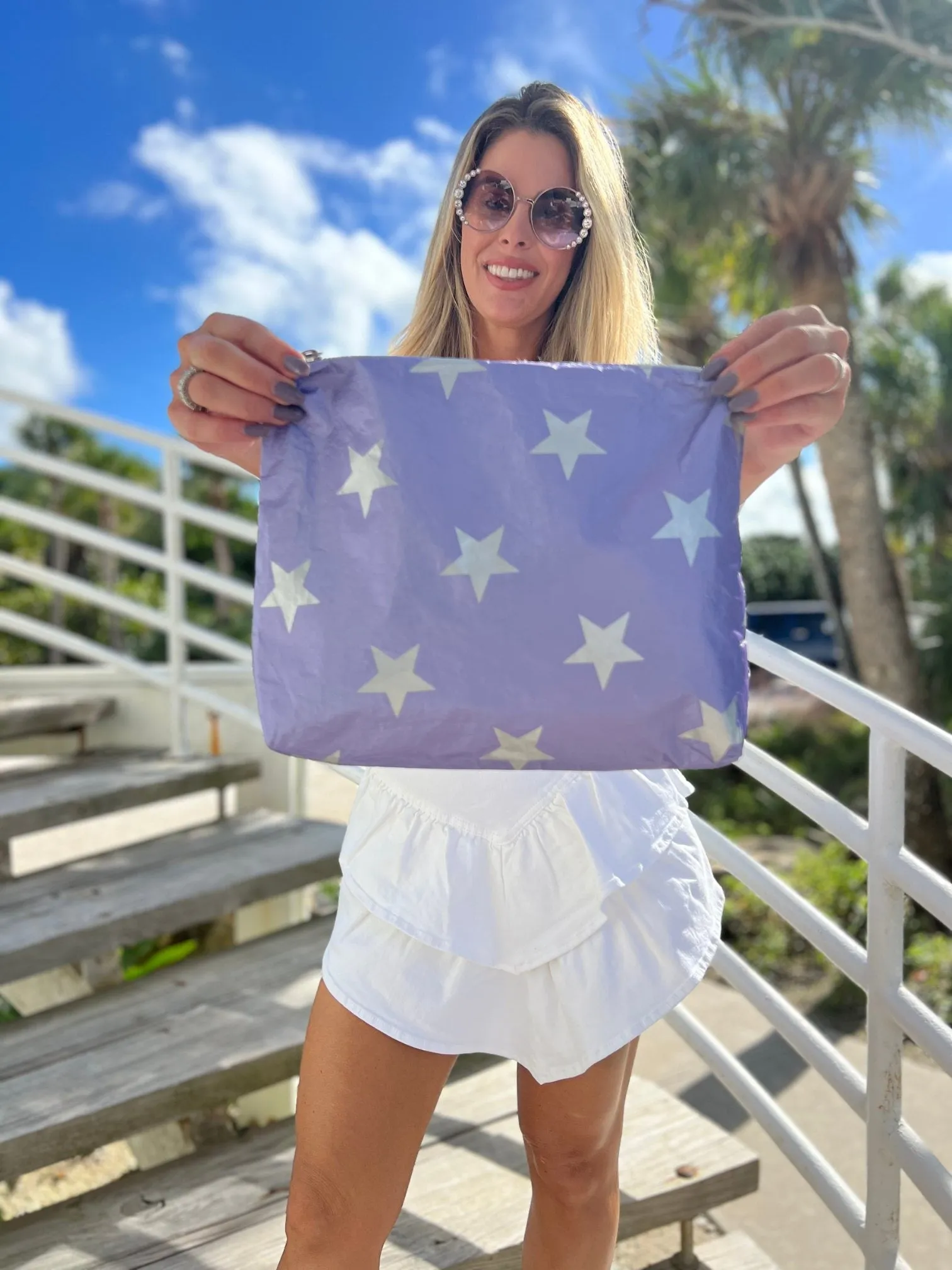 Medium Zipper Pack in Shimmer Purple with Multi Stars