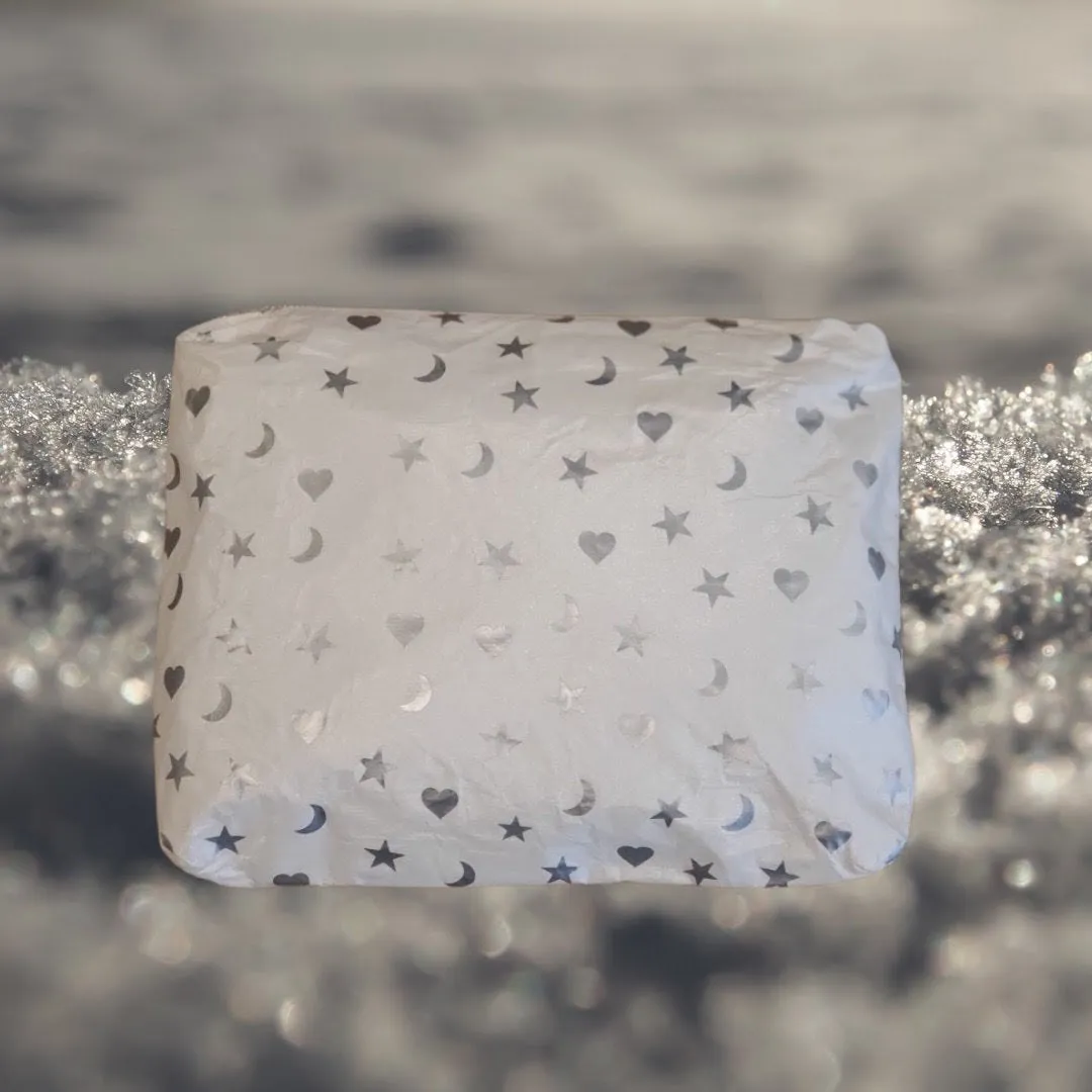 Medium Zipper Pack in Shimmer White with Heart, Moon & Stars
