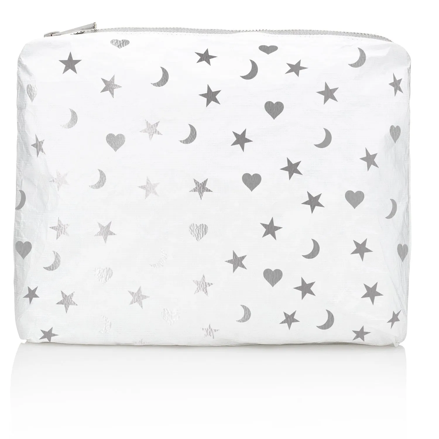 Medium Zipper Pack in Shimmer White with Heart, Moon & Stars