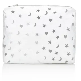 Medium Zipper Pack in Shimmer White with Heart, Moon & Stars