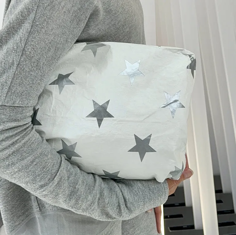 Medium Zipper Pack in Shimmer White with Multi Silver Stars