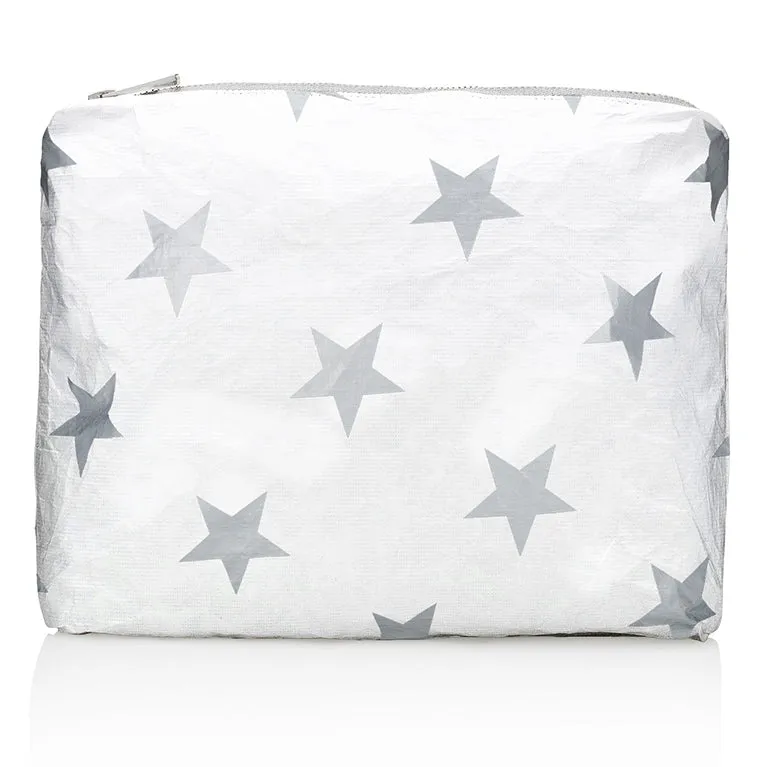 Medium Zipper Pack in Shimmer White with Multi Silver Stars