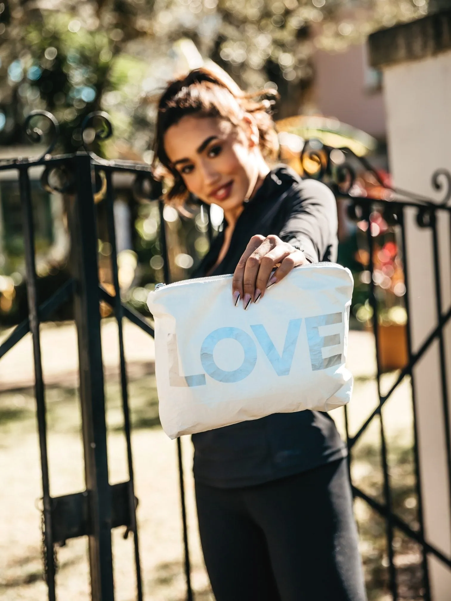Medium Zipper Pack in Shimmer White with Silver "LOVE"