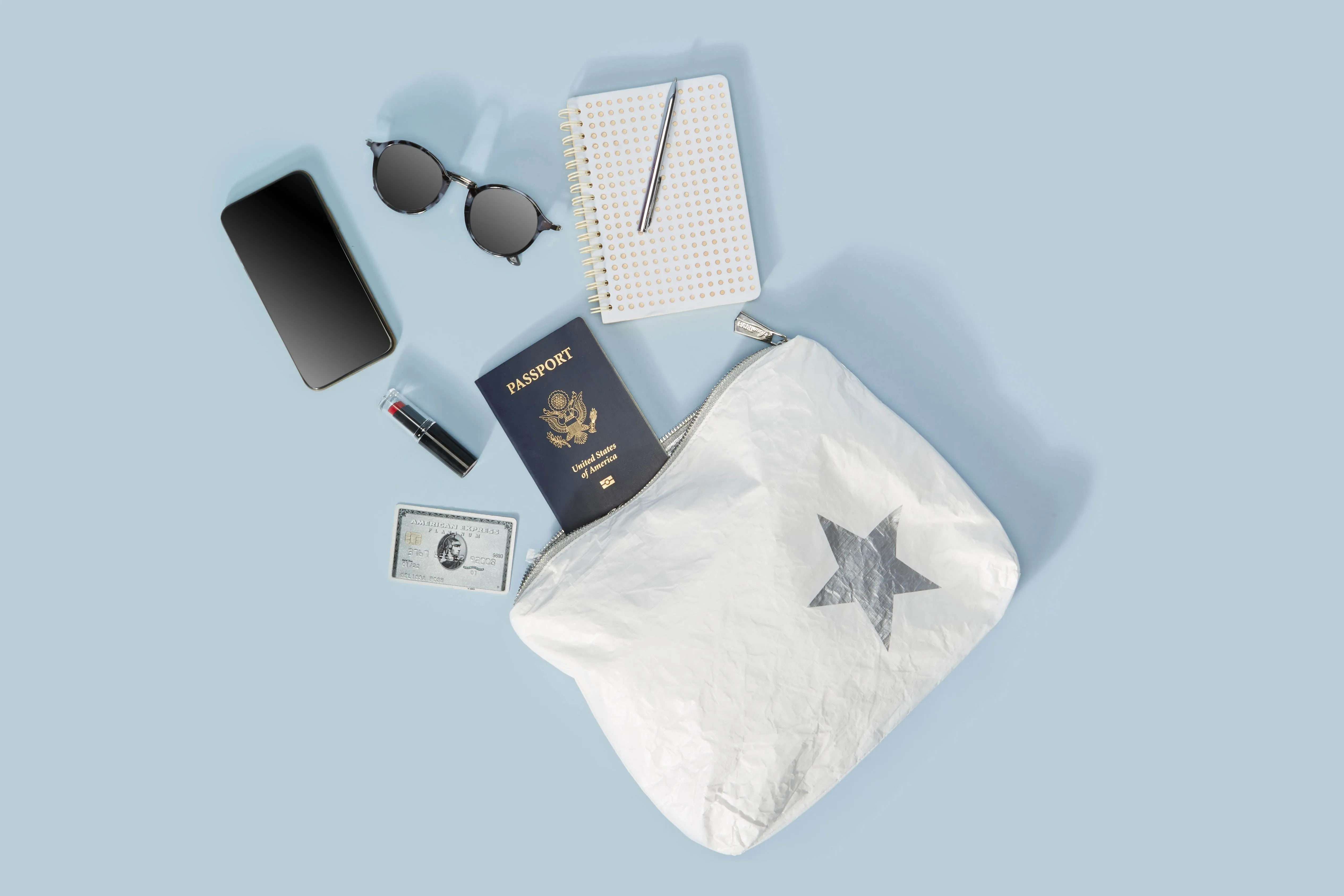 Medium Zipper Pack in Shimmer White with Silver Star