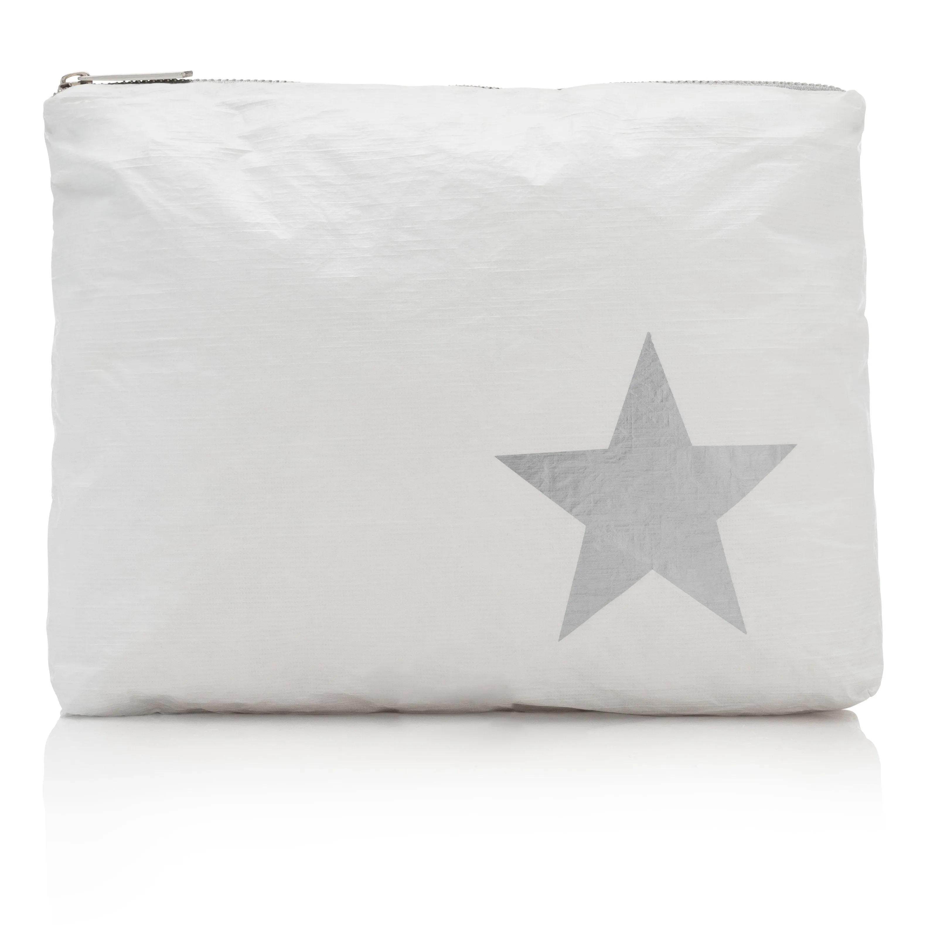 Medium Zipper Pack in Shimmer White with Silver Star