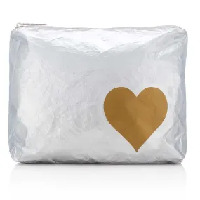 Medium Zipper Pack in Silver with Gold Heart