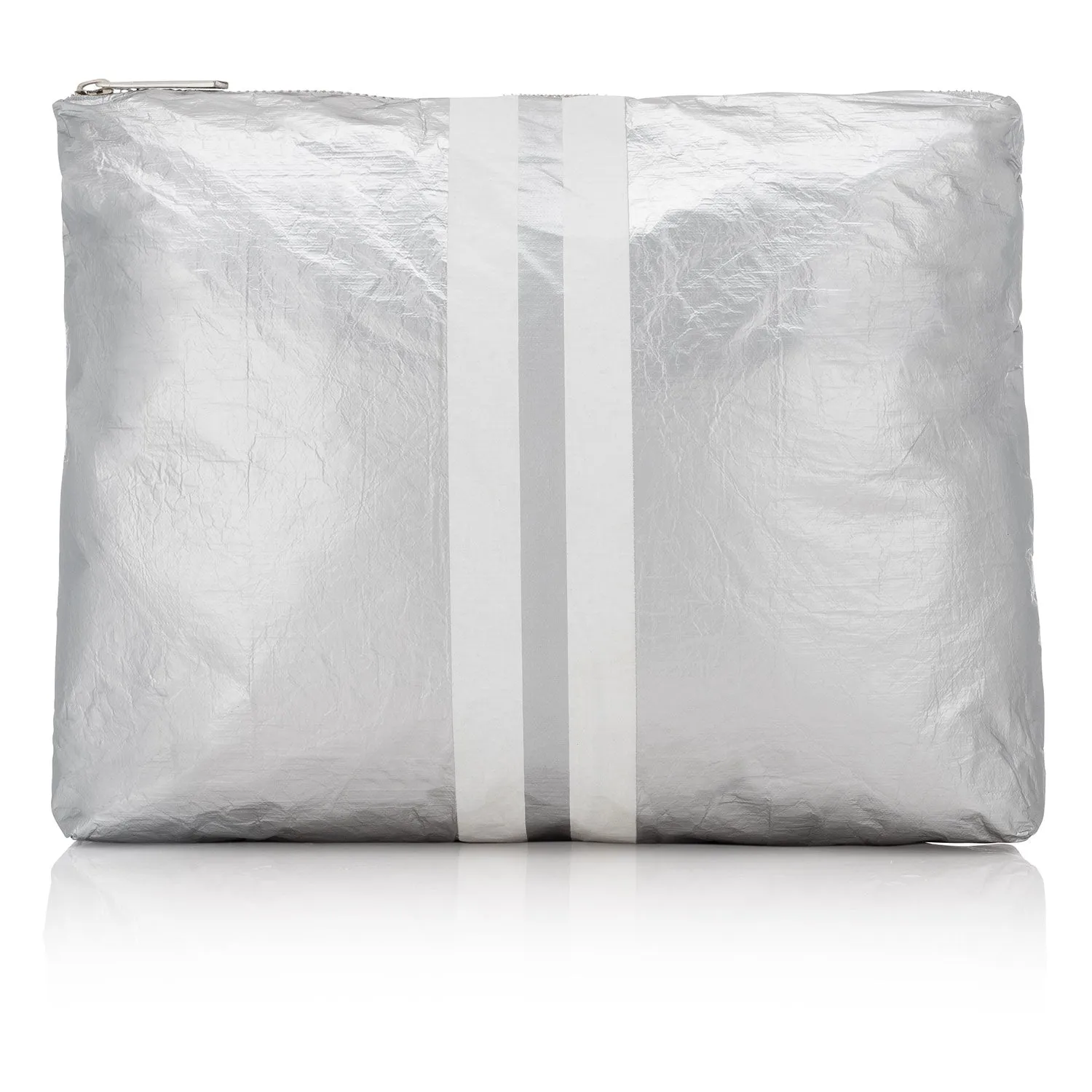 Medium Zipper Pack in Silver with Shimmer White Stripes