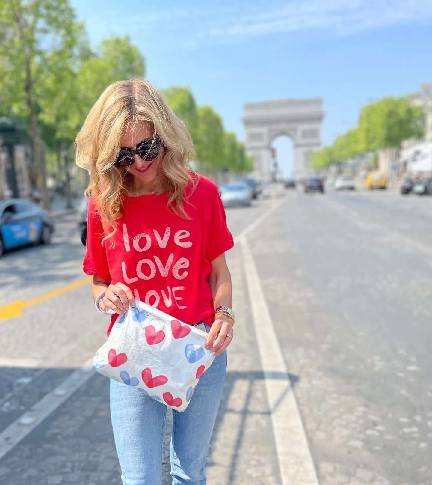 Medium Zipper Pack in the "Language of Love" Red, White, & Blue Heart Print