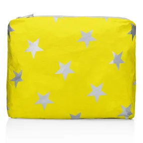 Medium Zipper Pack - Lemon Yellow with Multi Silver Stars