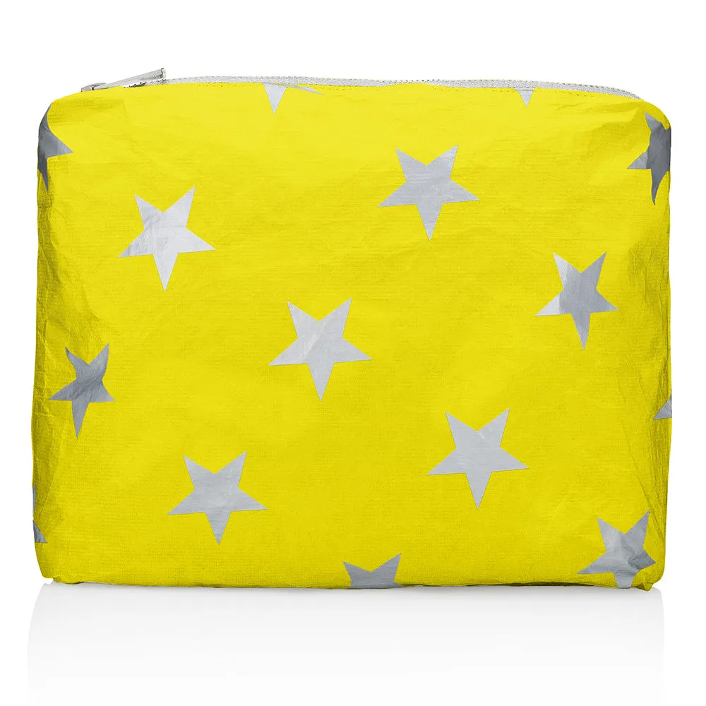 Medium Zipper Pack - Lemon Yellow with Multi Silver Stars