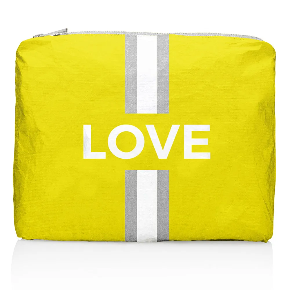 Medium Zipper Pack - Lemon Yellow with White/Silver Stripe & LOVE